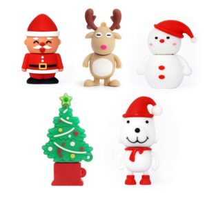 christmas usb flash drive 5 pack 16gb, leizhan cute thumb drive memory stick santa claus, christmas tree, elk,snowman, dog photo stick new year gift u disk