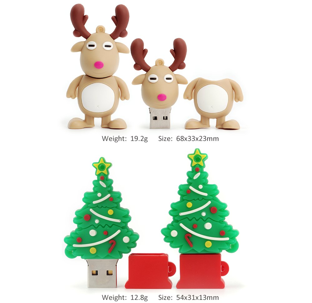 Christmas USB Flash Drive 5 Pack 16GB, Leizhan Cute Thumb Drive Memory Stick Santa Claus, Christmas Tree, Elk,Snowman, Dog Photo Stick New Year Gift U Disk