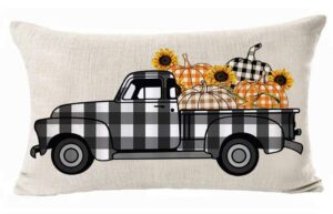 pumpkin patch truck fall throw pillow cover cushion case cotton linen home office decoration rectangle 12 x 20 inch