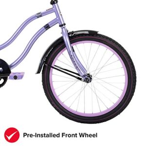 Fairmont 20" Cruiser Bike, Metallic Lavender Frame, Comfort Padded Saddle, Ergonomic Design, Anti-Spray Fenders, Quick Connect Build