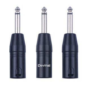 devinal xlr male to 1/4" adapter upgrade 6.35mm mono to xlr gender changer, quarter inch ts to 3 pin xlr converter audio coupler connector metal construction mic jack plug (3 pack)