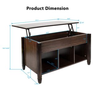 MTFY Lift Top Coffee Table, Modern Wood Home Living Room Furniture Coffee Table Desk with Hidden Compartment Storage Shelf (Brown)