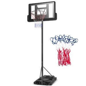 gymax portable basketball hoop, 8.5-10ft height adjustable basketball stand system with 39" broad backboard, spare net & transportation wheels, indoor/outdoor basketball goal for kids youth family