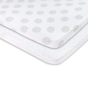 ely's & co. pack n play,playard,portable crib sheet 2-pack combed jersey cotton for baby boy or baby girl (grey dottie)