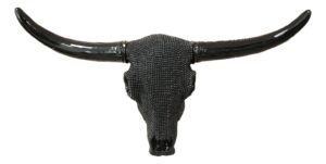 ebros gift large 18.25" w longhorn cow cattle bejeweled black beads skull wall head decor hanging sculpture plaque bull steer figurine trophy bulls cows steers taxidermy animal skulls