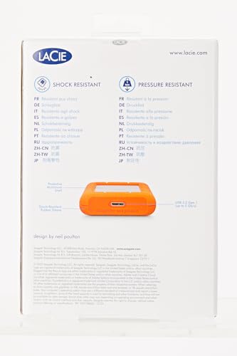 LaCie Rugged Mini, 5T,B USB 3.0 Portable 2.5 inch External Hard Drive for PC and Mac, Orange/Grey, with Rescue Services (STJJ5000400)