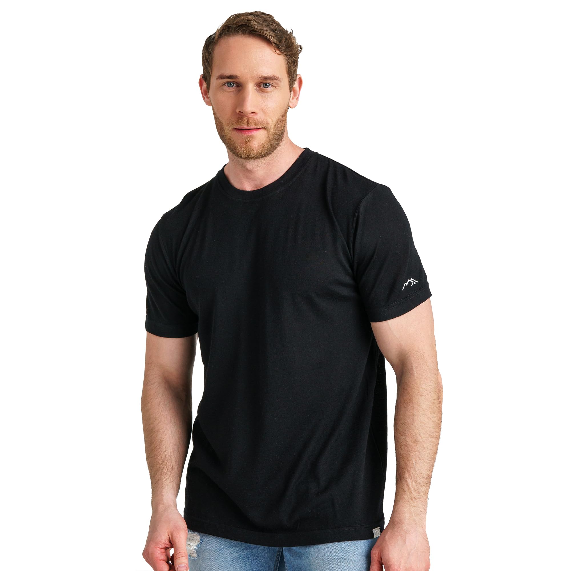 Merino.tech Merino Wool T-Shirt Mens - 100% Organic Merino Wool Undershirt Lightweight Base Layer (Heat Black, Medium)