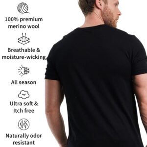 Merino.tech Merino Wool T-Shirt Mens - 100% Organic Merino Wool Undershirt Lightweight Base Layer (Heat Black, Medium)