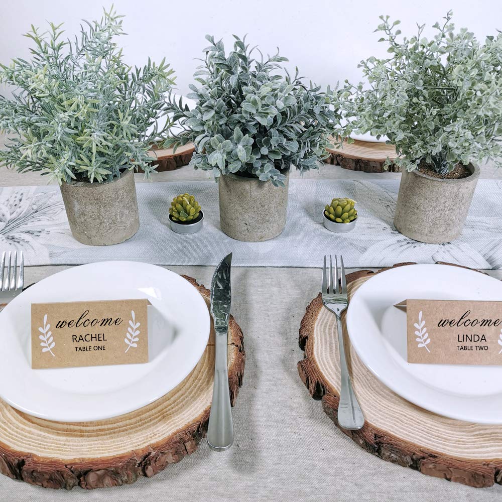 Winlyn Mini Potted Plants Artificial Flocked Eucalyptus Boxwood Rosemary Greenery in Pots Faux Potted Herbs Small Houseplants 8.8"-10" Tall for Indoor Greenery Tabletop Décor Centerpiece 3 Pack