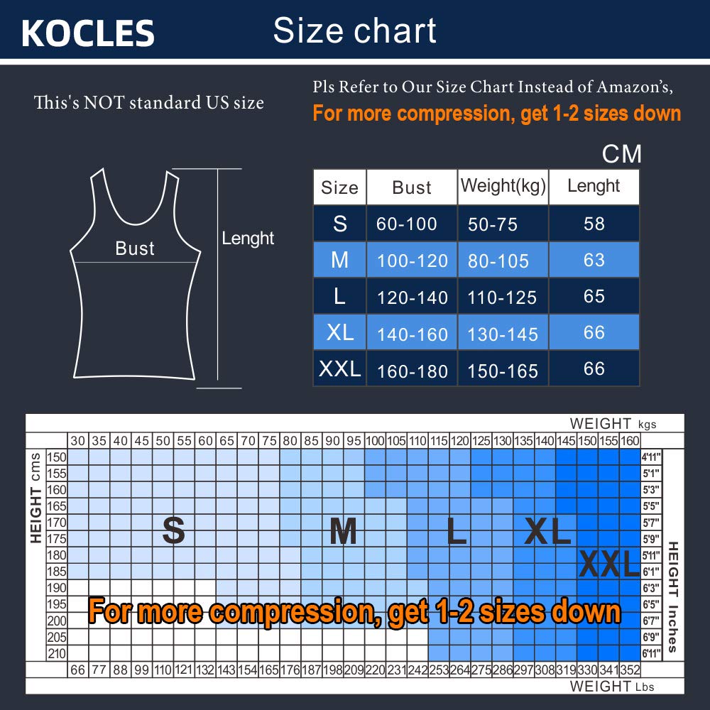 KOCLES Men's Compression Tank Top Slimming Body Shaper Vest Shirts Abs Abdomen Slim Undershirts Gym Weight Loss Workout Clothing (Black, XX-Large)