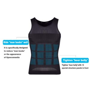 KOCLES Men's Compression Tank Top Slimming Body Shaper Vest Shirts Abs Abdomen Slim Undershirts Gym Weight Loss Workout Clothing (Black, XX-Large)