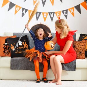 Whaline 4 Pieces Halloween Pillow Case, Orange and Black Pillow Cover, Happy Halloween Linen Sofa Bed Throw Cushion Cover Decoration (18" x 18")