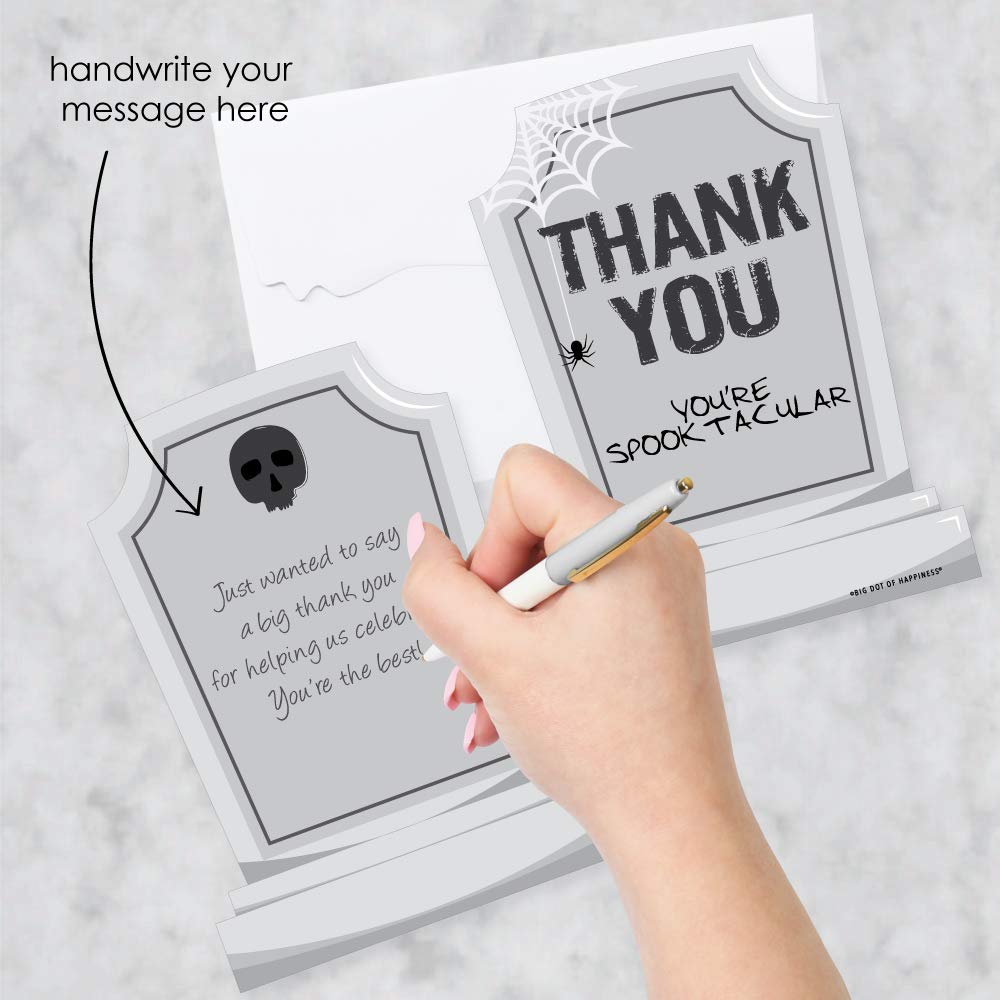 Big Dot of Happiness Graveyard Tombstones - Shaped Thank You Cards - Halloween Party Thank You Note Cards with Envelopes - Set of 12