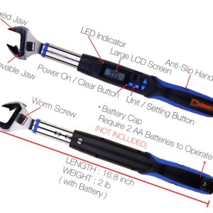 Summit Tools Adjustable Digital Torque Wrench, 5 to 99.5 ft-lb. Torque Range, 5-26 mm Adjustable Jaw, Set Target Torque, Buzzer and LED Indicators, Large LCD Display, Calibrated (WEA08-135CN)