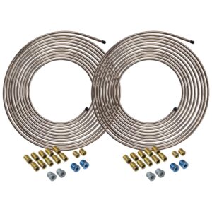 4LIFETIMELINES - 1/4" x 25' True Copper-Nickel Alloy Non-Magnetic, Brake Line Tubing Coils and Fittings, 2 Complete Kits, Brake Line Roll and Fittings, Copper Nickel Tubing, Fuel Line Repair