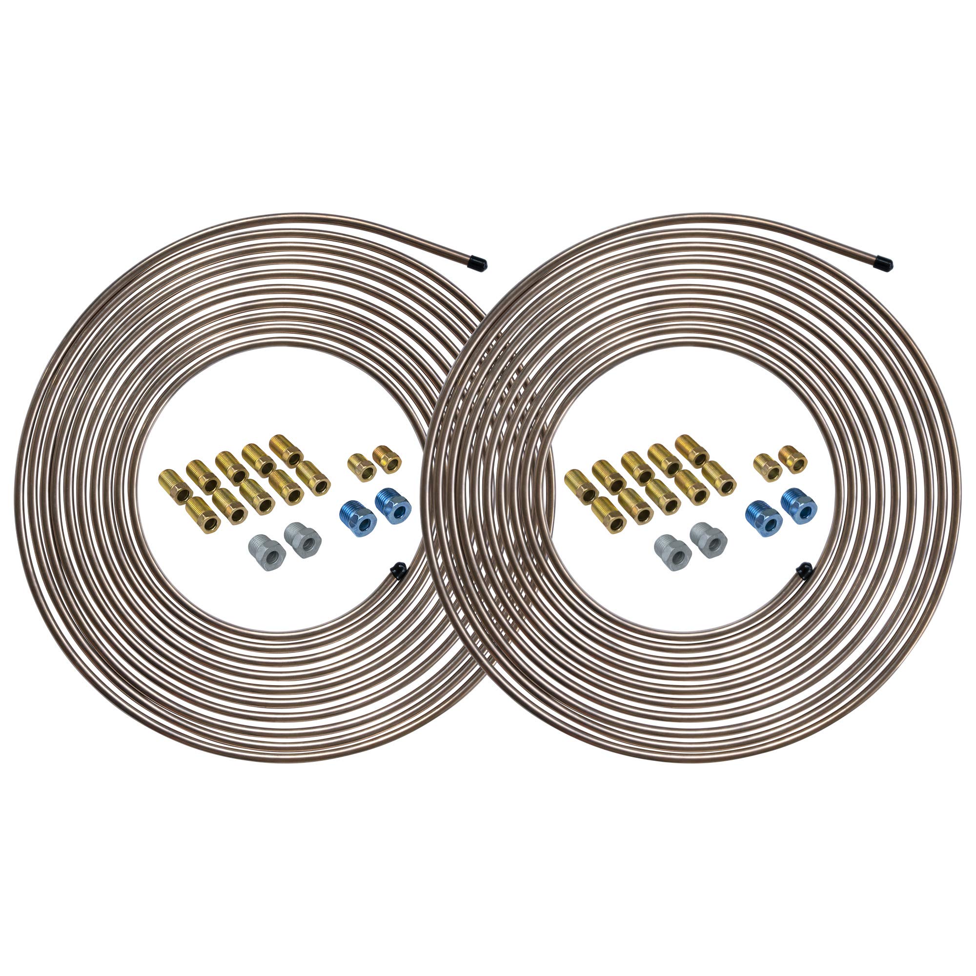 4LIFETIMELINES - 1/4" x 25' True Copper-Nickel Alloy Non-Magnetic, Brake Line Tubing Coils and Fittings, 2 Complete Kits, Brake Line Roll and Fittings, Copper Nickel Tubing, Fuel Line Repair