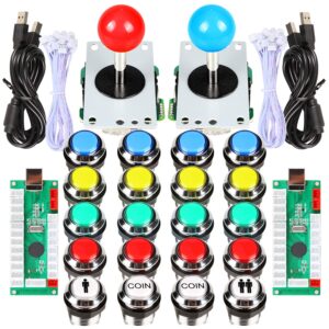 fosiya 2 player arcade joystick led chrome buttons for pc arcade gamepads & standard controllers diy games mame kit (chrome mixed color buttons)