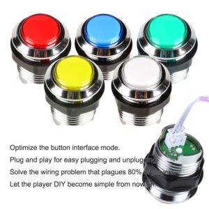 Fosiya 2 Player Arcade Joystick LED Chrome Buttons for PC Arcade Gamepads & Standard Controllers DIY Games MAME Kit (Chrome Mixed Color Buttons)