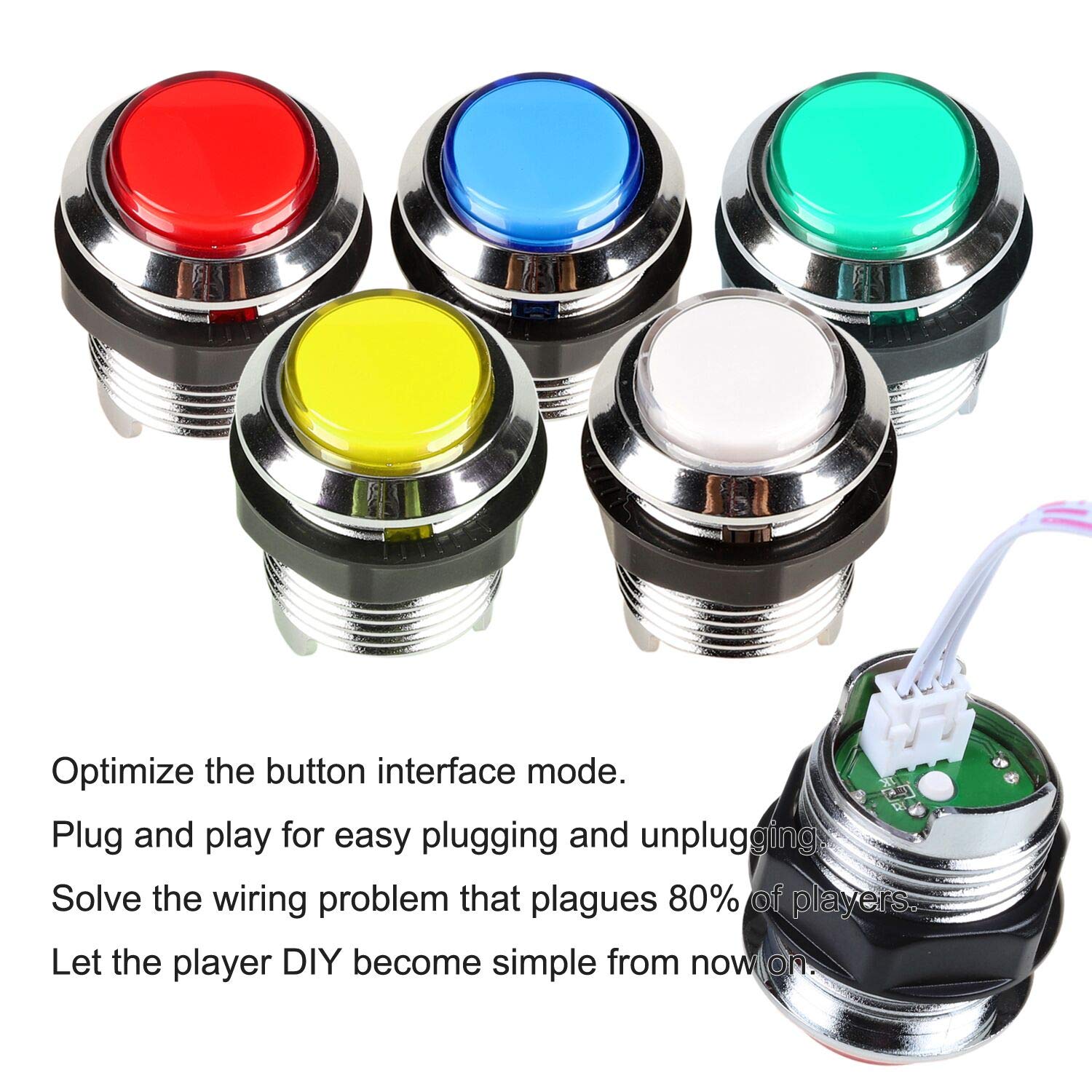 Fosiya 2 Player Arcade Joystick LED Chrome Buttons for PC Arcade Gamepads & Standard Controllers DIY Games MAME Kit (Chrome Mixed Color Buttons)