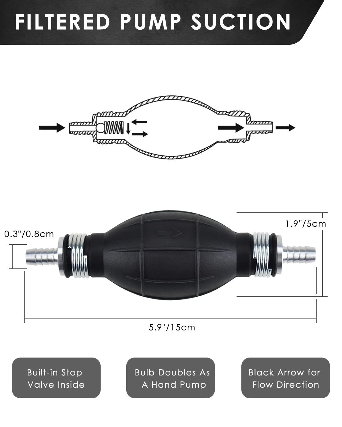 KATUMO Gasoline Siphone Hose, Gas Oil Water Fuel Transfer Siphon Pump, Portable Widely Use Hand Fuel Pump, Fuel Transfer Pump with 2 Durable PVC Hoses