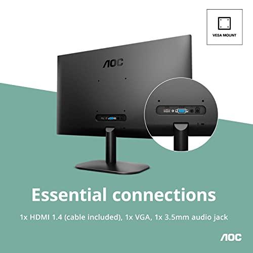 AOC 24B2XH 24" Full HD IPS Monitor, 3-Sided Frameless & Ultra Slim HDMI and VGA inputs, Lowblue Mode, VESA compatible,Black