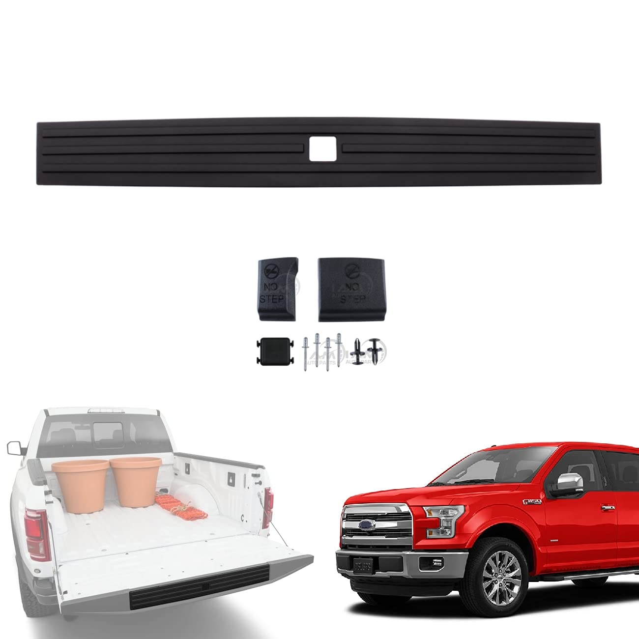 IAMAUTO 02084 OEM Quality Center Flexible Flex Step Tailgate Cap Pad Molding Trim with Release Button for 2015 2016 2017 2018 2019 2020 Ford F150