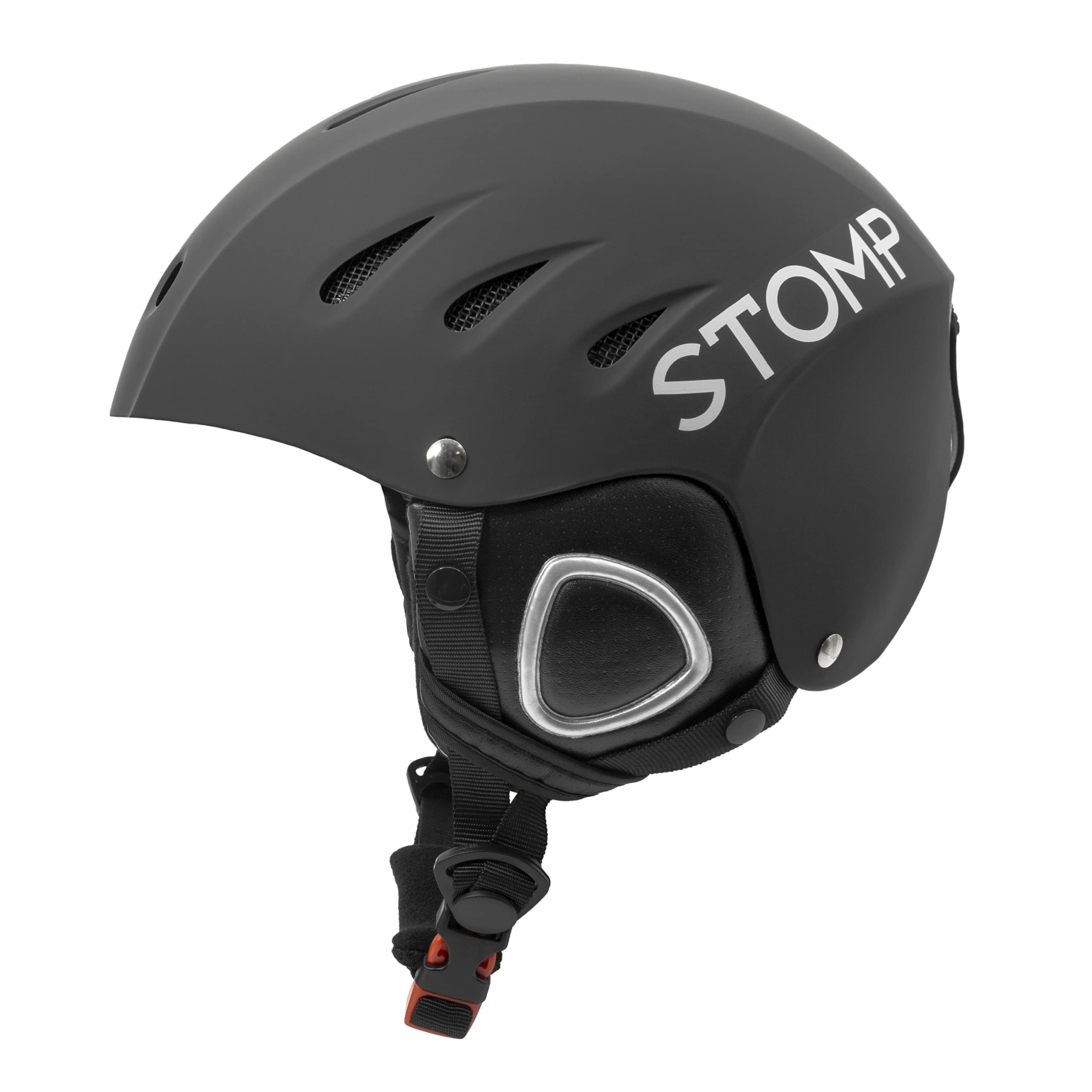 STOMP Ski & Snowboarding Snow Sports Helmet with Build-in Pocket in Ear Pads for Wireless Drop-in Headphone (Matte Black, Medium)