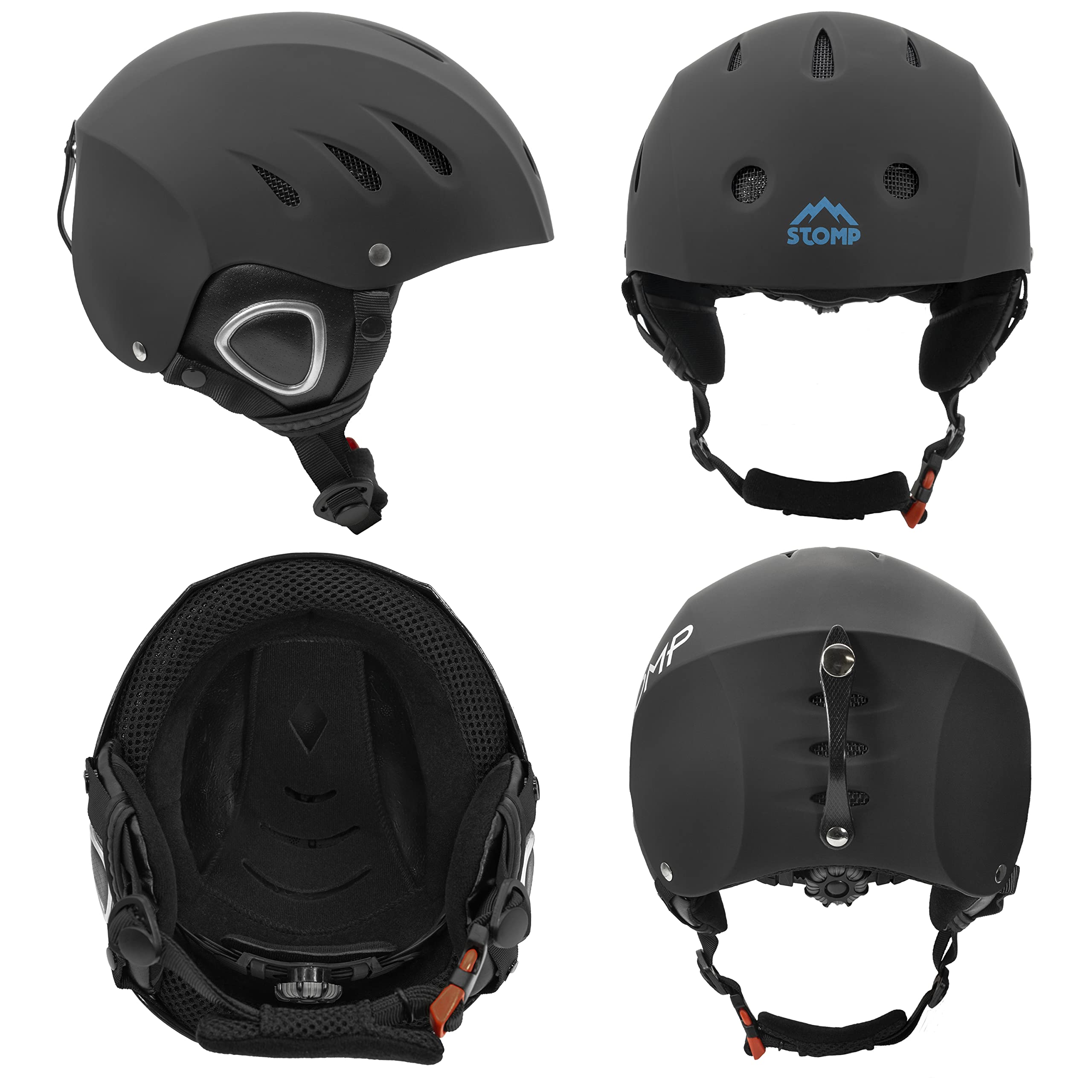 STOMP Ski & Snowboarding Snow Sports Helmet with Build-in Pocket in Ear Pads for Wireless Drop-in Headphone (Matte Black, Medium)