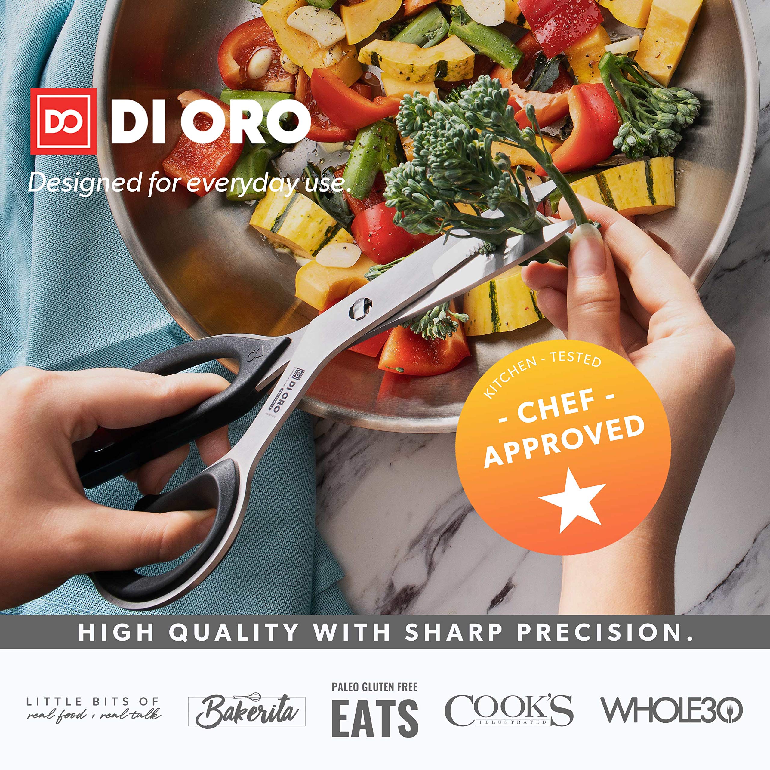 DI ORO Heavy Duty Kitchen Shears - Kitchen Scissors All Purpose - Sharp Kitchen Scissors for Food, Meat, & Herbs - Stainless Steel Kitchen Shears Heavy Duty & Dishwasher Safe - Bone Cutting Scissors