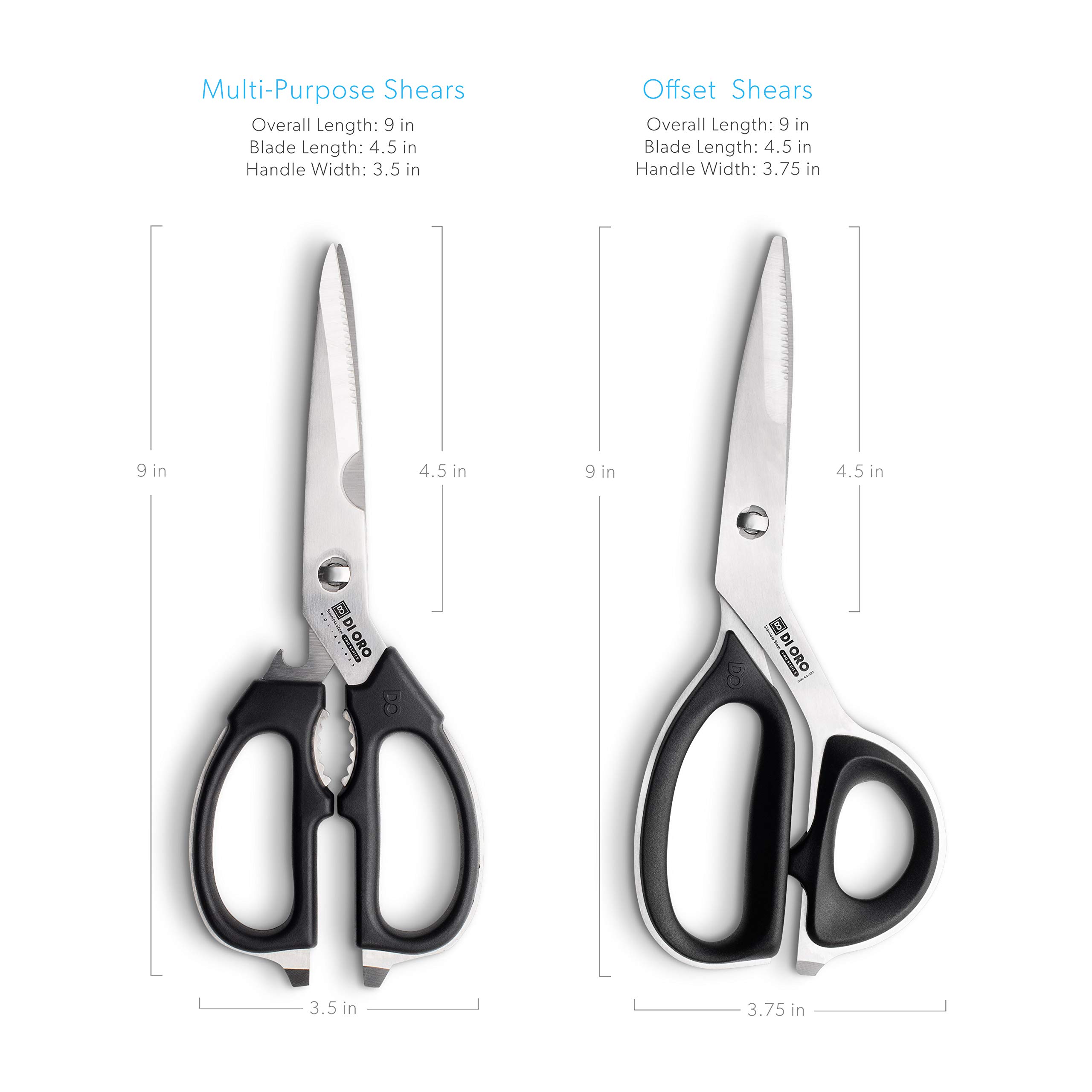 DI ORO Heavy Duty Kitchen Shears - Kitchen Scissors All Purpose - Sharp Kitchen Scissors for Food, Meat, & Herbs - Stainless Steel Kitchen Shears Heavy Duty & Dishwasher Safe - Bone Cutting Scissors