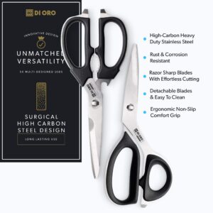 DI ORO Heavy Duty Kitchen Shears - Kitchen Scissors All Purpose - Sharp Kitchen Scissors for Food, Meat, & Herbs - Stainless Steel Kitchen Shears Heavy Duty & Dishwasher Safe - Bone Cutting Scissors