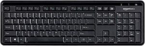 amazon basics 2.4ghz wireless keyboard quiet and compact us layout (qwerty), black, modern