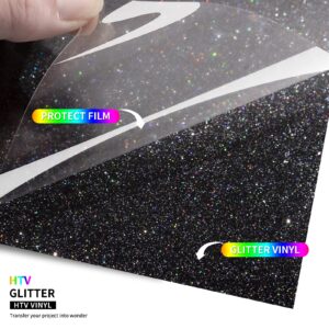 TransWonder Black Glitter HTV Glitter Heat Transfer Vinyl 12inx5ft Glitter Iron on Vinyl HTV Vinyl for Cricut T Shirts (Black)