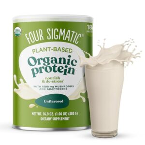 four sigmatic organic plant-based protein powder unflavored protein with lion’s mane, chaga, cordyceps and more | clean vegan protein elevated for brain function and immune support | 16.9 oz