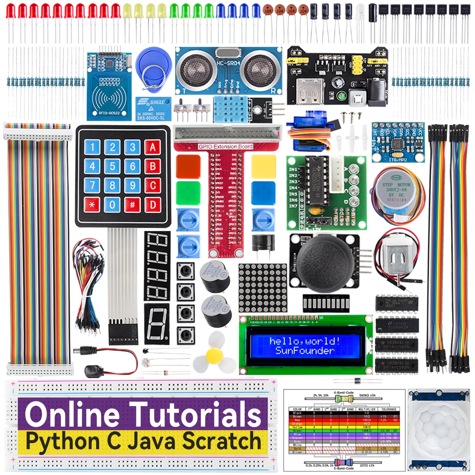 SunFounder Starter Kit for Raspberry Pi 5 4 B 3 B+ 400, 800+ Page Online Tutorials, Python C Java Scratch Node.js, 120+ Projects, 300 Items for Raspberry Pi Beginners