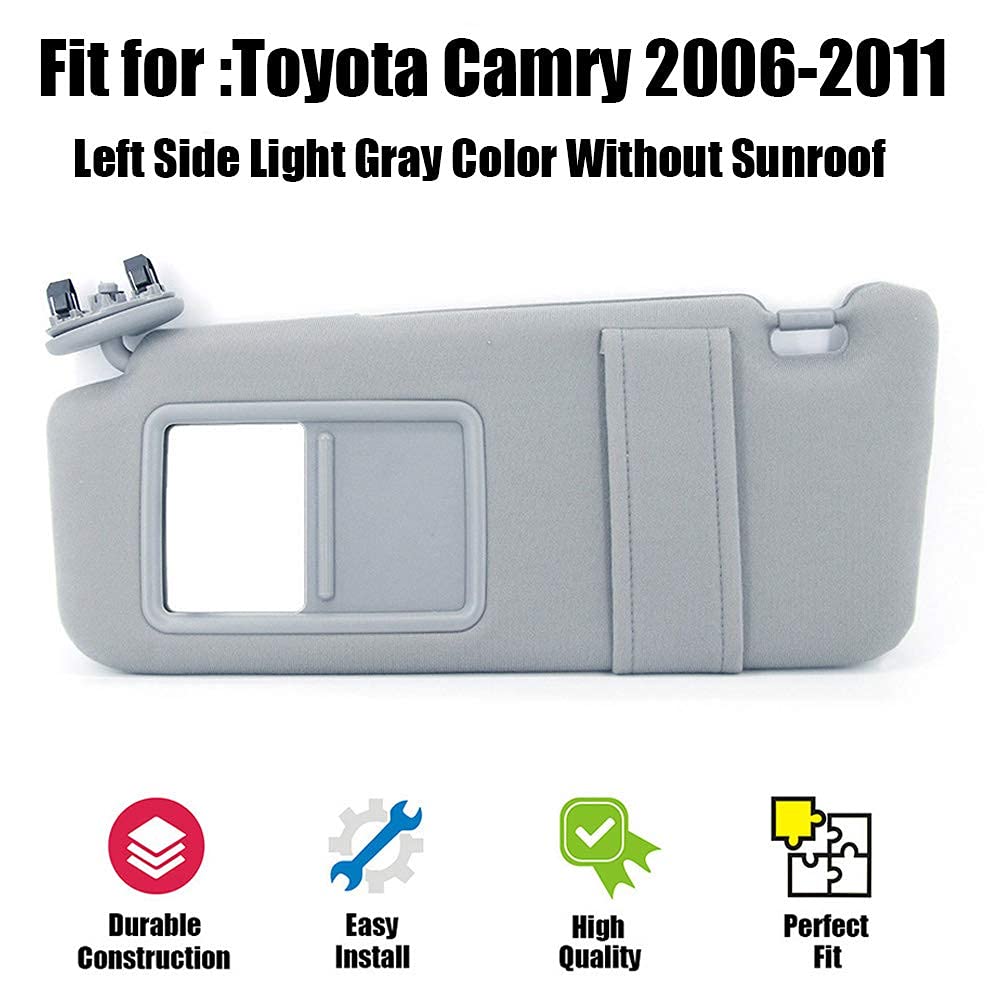 USTAR Gray Left Sun Visor Fit for Toyota Camry 2006 2007 2008 2009 2010 2011 Without Sunroof and Lights 74320-06780-B0