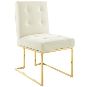 modway privy performance velvet gold stainless steel dining chair in gold ivory