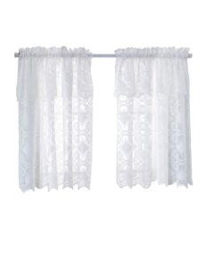 molaxhome lace curtains 29 x 36 inch, 2 pack white kitchen tiers sheer rod pocket voile for small bathroom window treatment (29 x 36 inch, white)