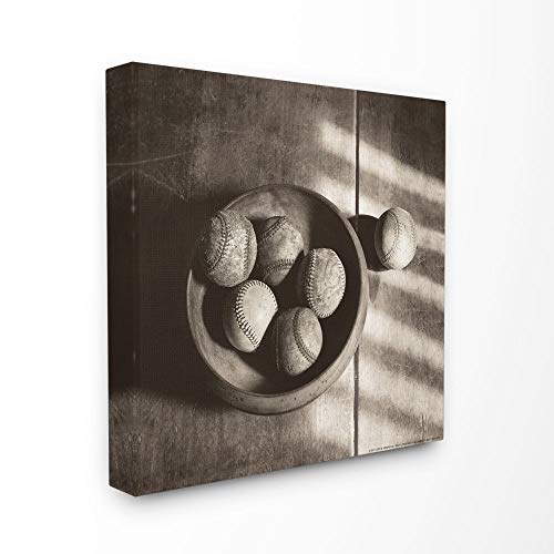 Stupell Industries Vintage Black and White Baseballs in Bowl, Design by Artist Jadei Graphics Wall Art, 30 x 1.5 x 30, Canvas