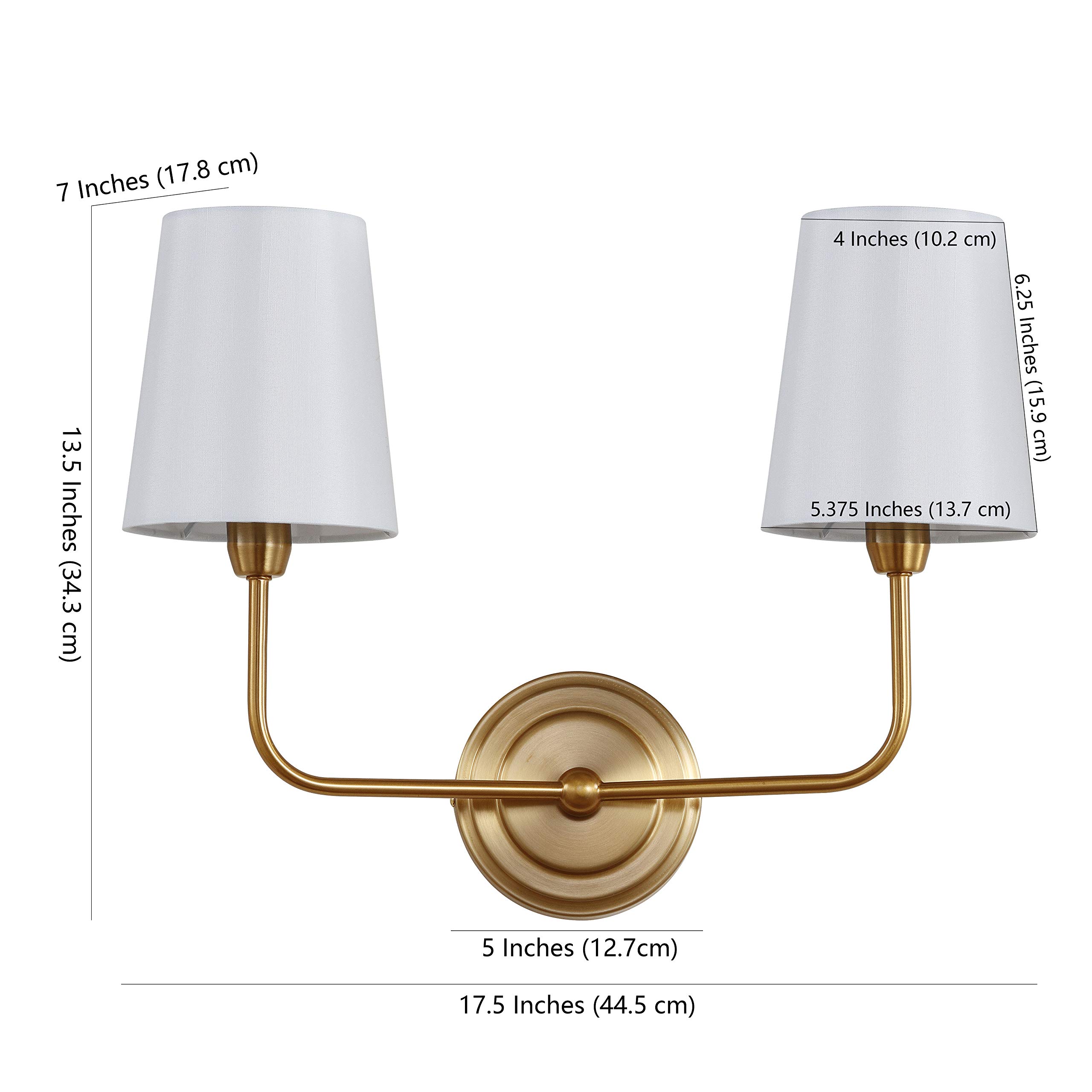 Safavieh SCN4015A Ezra Brass Gold 2-Light Wall (LED Bulbs Included) Sconce, White