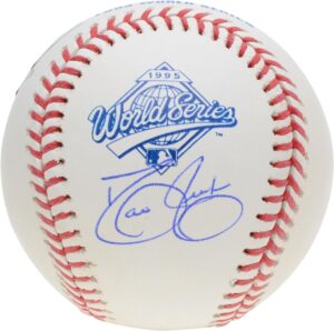 david justice atlanta braves autographed 1995 world series logo baseball - autographed baseballs