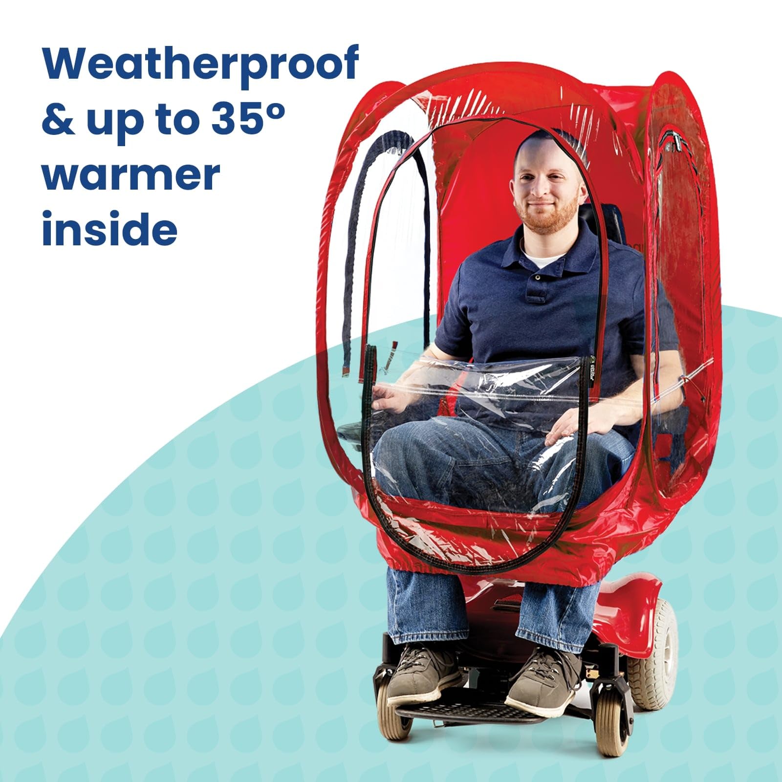 WeatherPod – The Original Large Upper-Body Pod – 1-Person Wearable Pod for Manual & Electric Wheelchairs and Folding Chairs, Protection from Cold, Wind and Rain – Red