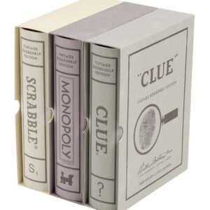 Scrabble, Monopoly, and Clue Vintage Board Game Bookshelf Collection