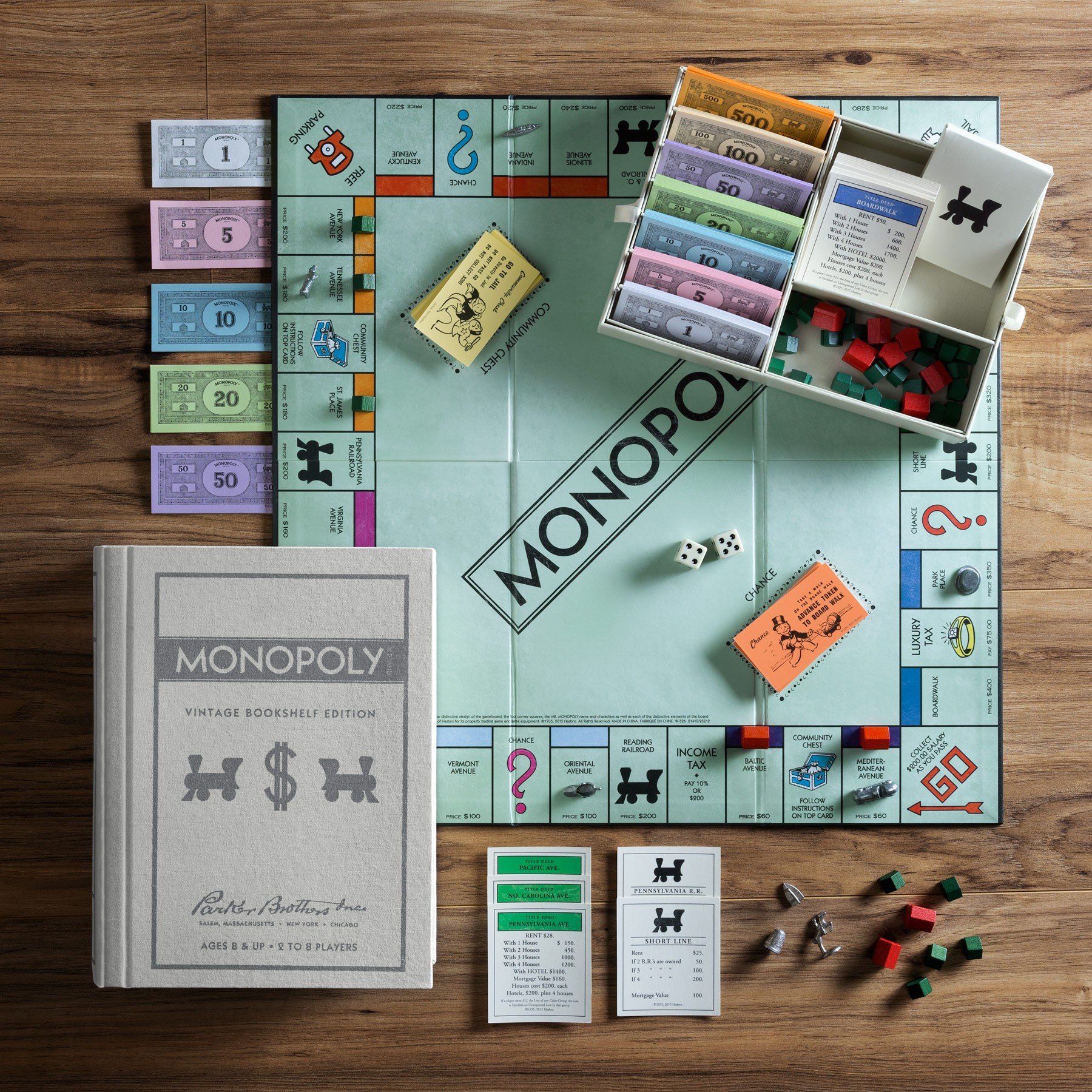 Scrabble, Monopoly, and Clue Vintage Board Game Bookshelf Collection