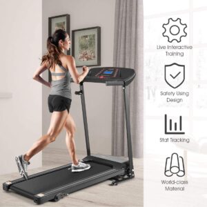 Goplus Electric Folding Treadmill, Adjustable Incline and Low Noise Design, with LCD Display and Heart Rate Sensor, Compact Running Machine for Home Office Apartment Black