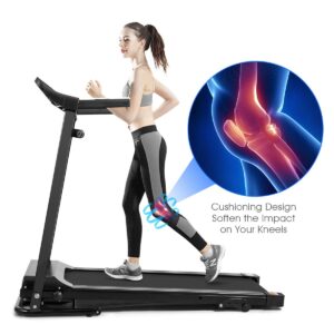 Goplus Electric Folding Treadmill, Adjustable Incline and Low Noise Design, with LCD Display and Heart Rate Sensor, Compact Running Machine for Home Office Apartment Black