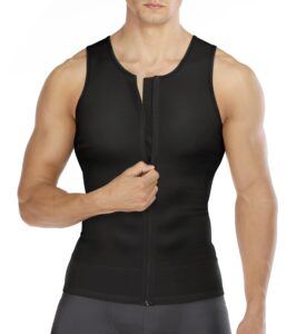 wonderience compression shirts for men undershirts slimming body shaper tank top vest with zipper (black, large)