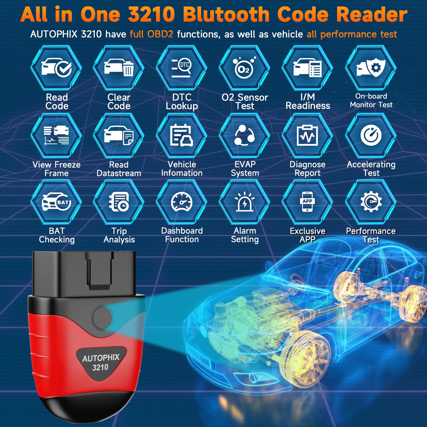 AUTOPHIX 3210 Bluetooth OBD2 Scanner Enhanced Wireless Car Code Readers Auto Scan Tools Diagnostic Scanner with Battery Performance Test Check Engine Light Exclusive APP for iPhone, iPad & Android