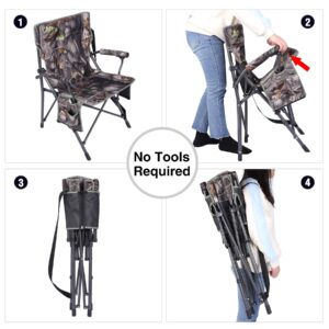 REDCAMP Oversized Hunting Chairs for Blinds, Portable Camping Chairs for Adults Heavy Duty, Hard Arms Folding Chairs for Outside Outdoor with Carry Bag, Camouflage