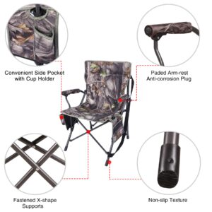 REDCAMP Oversized Hunting Chairs for Blinds, Portable Camping Chairs for Adults Heavy Duty, Hard Arms Folding Chairs for Outside Outdoor with Carry Bag, Camouflage